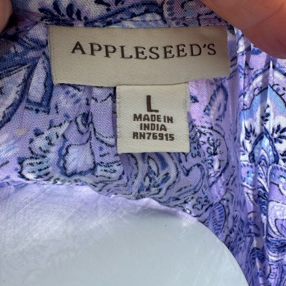 Appleseed Women's Lavender Purple Paisley Long Sleeve Half Button Up Sz Large - Picture 9 of 12